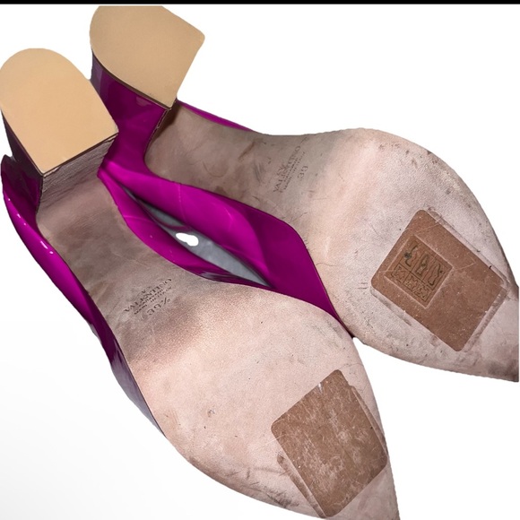 VALENTINO GARAVANI Tan-Go 155 Hot Pink Patent Platform Pumps 39 Logo New FLAW - Picture 9 of 14
